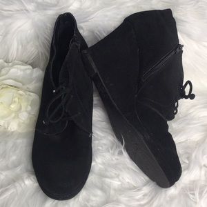 Used Dolce Vita Black Lace Up Suede Wedge Booties, 10M